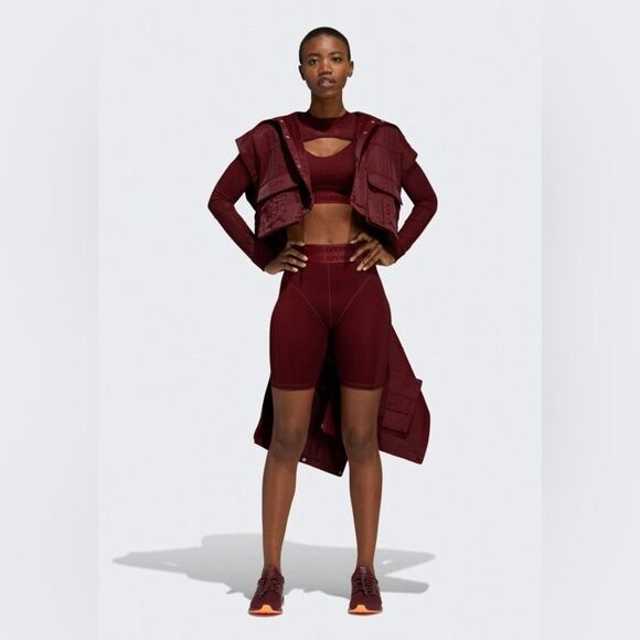 Adidas Ivy Park Mesh Paneled High Waisted Biker Shorts Maroon Size S - Picture 5 of 10
